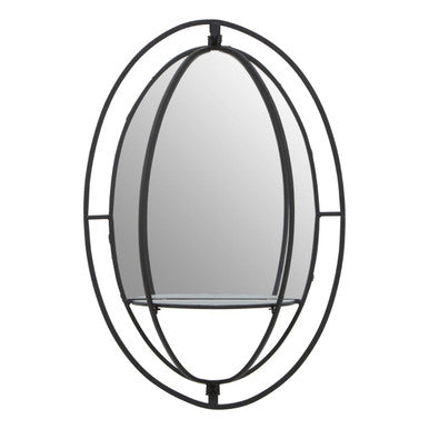 Orsina Avento Oval Black Wall Mirror with Shelf – Modern Metal Frame