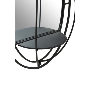 Orsina Avento Oval Black Wall Mirror with Shelf – Modern Metal Frame