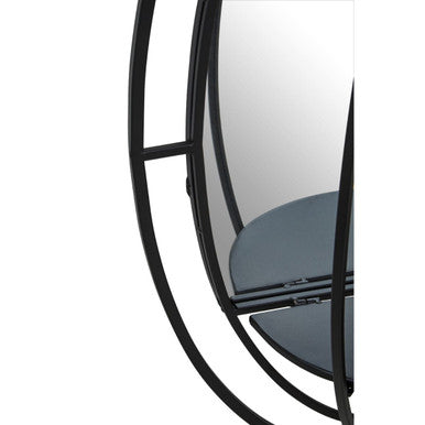 Orsina Avento Oval Black Wall Mirror with Shelf – Modern Metal Frame
