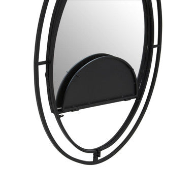 Orsina Avento Oval Black Wall Mirror with Shelf – Modern Metal Frame