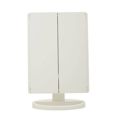 Orsina Cassini Tri-Fold LED Makeup Mirror – White Tabletop Vanity