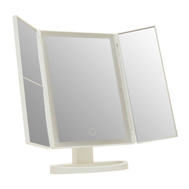 Orsina Cassini Tri-Fold LED Makeup Mirror – White Tabletop Vanity