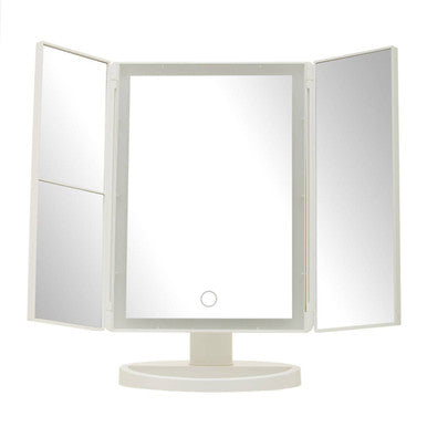 Orsina Cassini Tri-Fold LED Makeup Mirror – White Tabletop Vanity