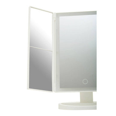 Orsina Cassini Tri-Fold LED Makeup Mirror – White Tabletop Vanity