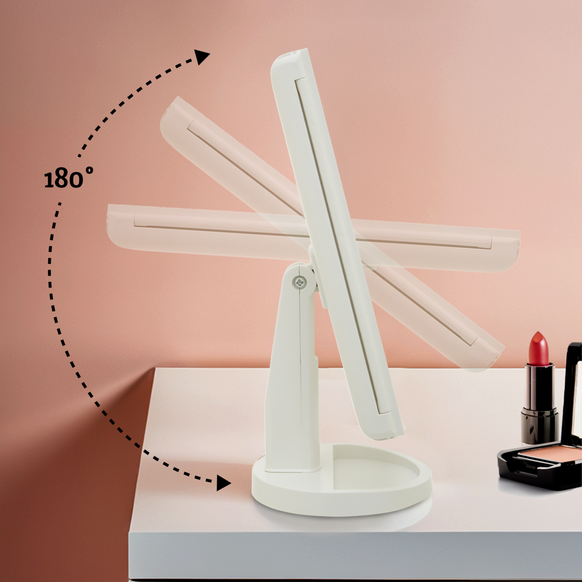 Orsina Cassini Tri-Fold LED Makeup Mirror – White Tabletop Vanity