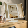 Orsina Cassini Tri-Fold LED Makeup Mirror – White Tabletop Vanity