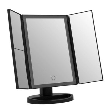 Orsina Cassini Tri-Fold LED Makeup Mirror – Black Tabletop Vanity