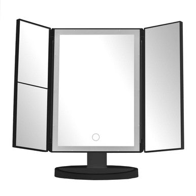 Orsina Cassini Tri-Fold LED Makeup Mirror – Black Tabletop Vanity