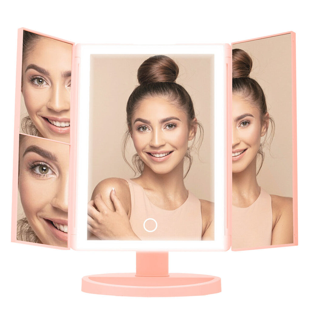 Orsina Cassini Tri-Fold LED Makeup Mirror – Pink Vanity Table Mirror