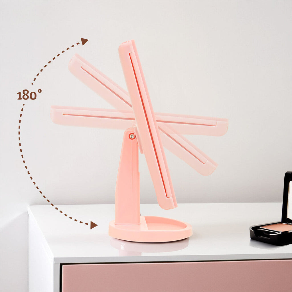Orsina Cassini Tri-Fold LED Makeup Mirror – Pink Vanity Table Mirror