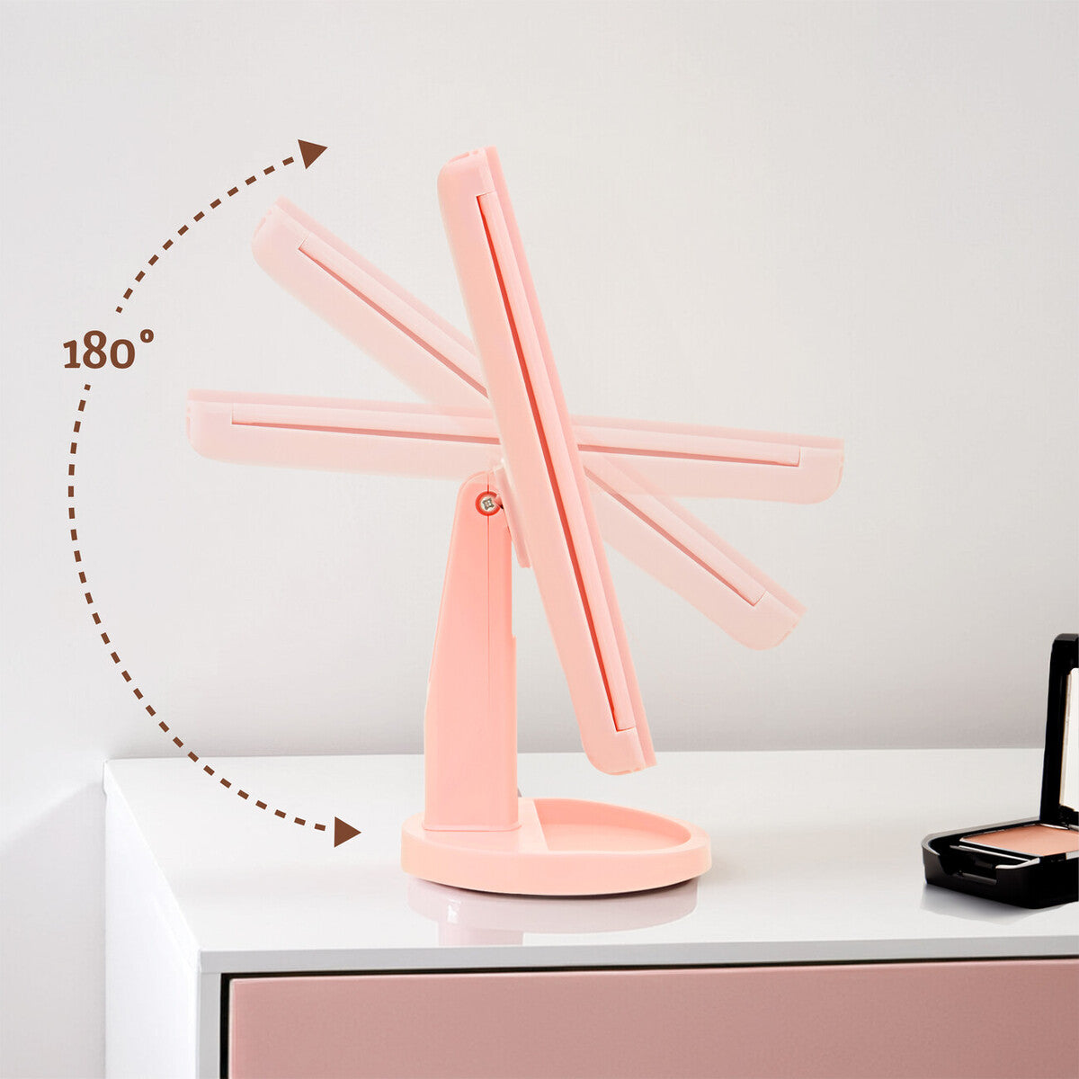 Orsina Cassini Tri-Fold LED Makeup Mirror – Pink Vanity Table Mirror
