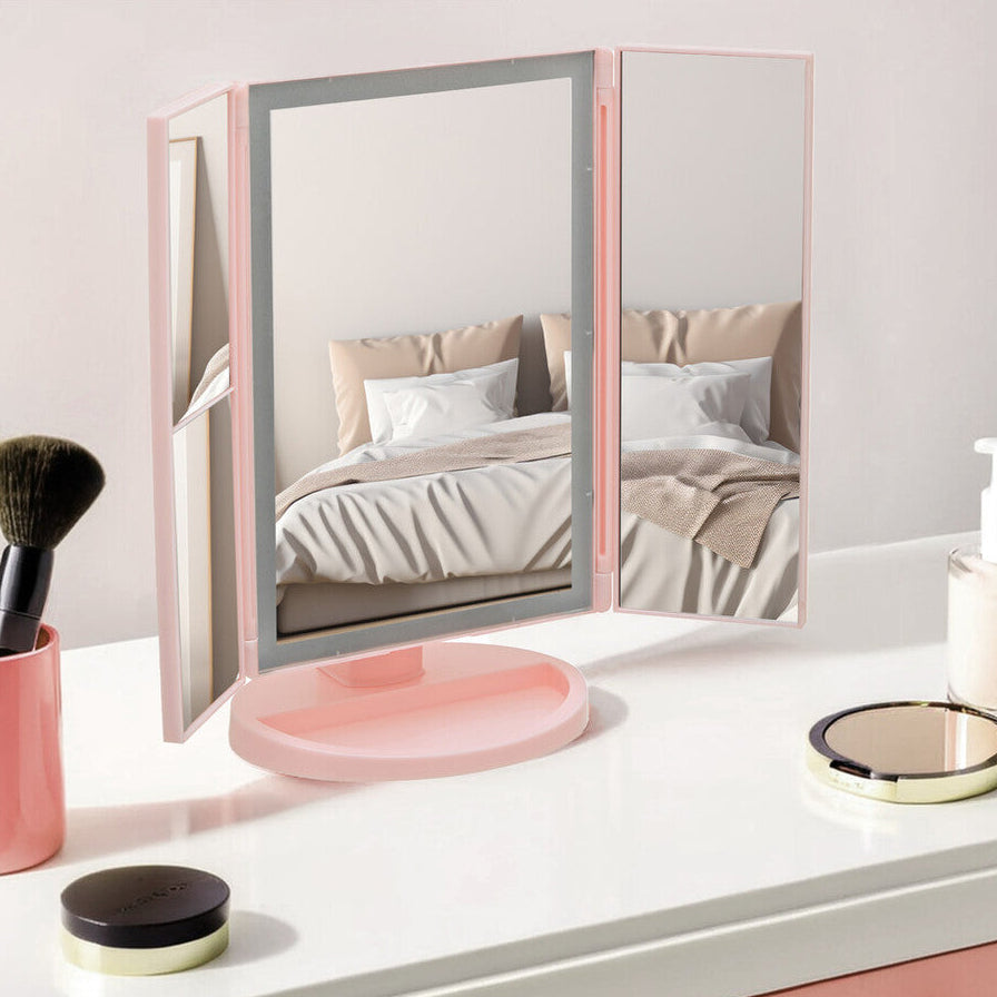 Orsina Cassini Tri-Fold LED Makeup Mirror – Pink Vanity Table Mirror