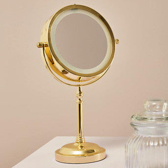 Orsina Cassini LED Makeup Mirror | Gold Finish 2x Magnifying Table Mirror