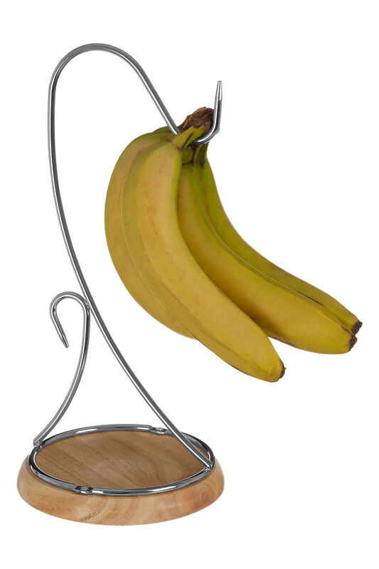 Orsina Soka Banana Hanger – Chrome Fruit Stand with Wood Base