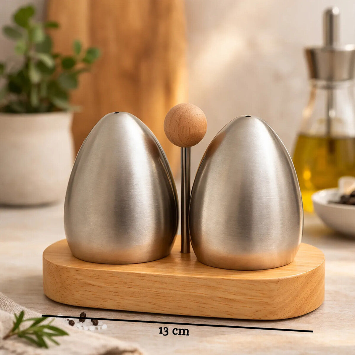 Orsina Stainless Steel and Rubberwood Salt and Pepper Shaker Set