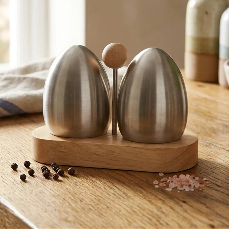 Orsina Stainless Steel and Rubberwood Salt and Pepper Shaker Set