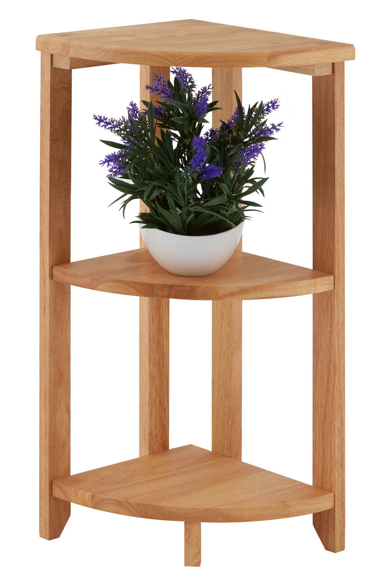 Orsina Heva 3-Tier Corner Shelf Unit – Tropical Hevea Wood Display