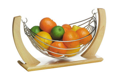 Orsina Rubber Wood Fruit Hammock – Modern Metal Sling Produce Display