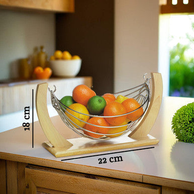 Orsina Rubber Wood Fruit Hammock – Modern Metal Sling Produce Display