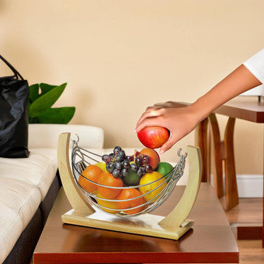 Orsina Rubber Wood Fruit Hammock – Modern Metal Sling Produce Display