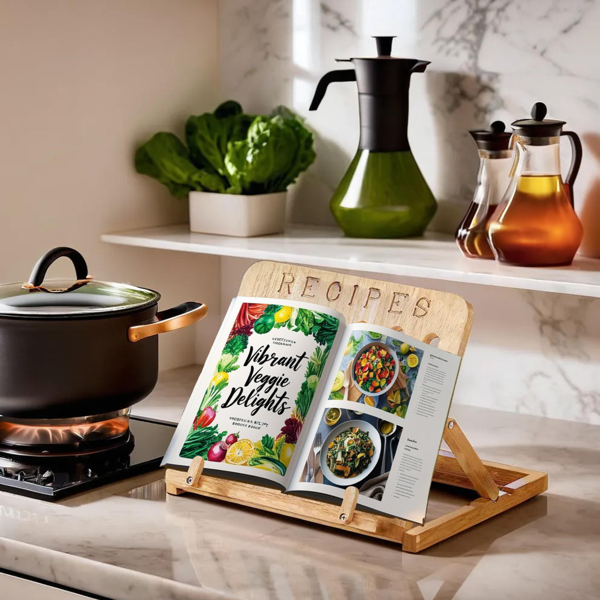 Orsina Soka Hevea Wood Cookbook Stand | Adjustable Recipe & Tablet Holder