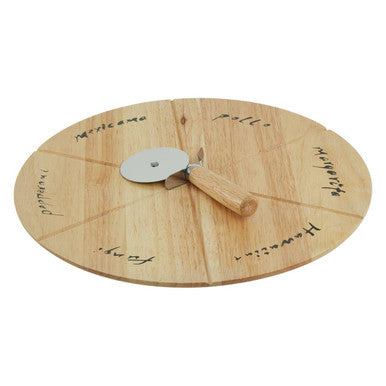 Orsina Rubberwood Pizza Board Set with Cutter and Slicing Guides