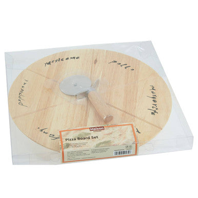 Orsina Rubberwood Pizza Board Set with Cutter and Slicing Guides