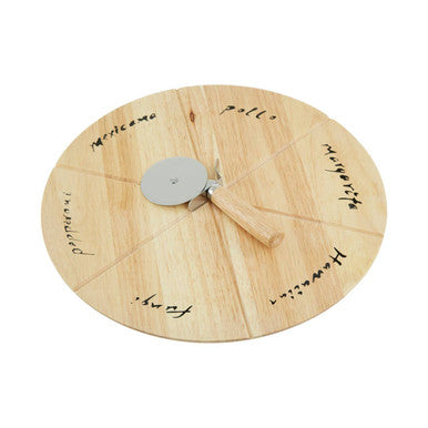 Orsina Rubberwood Pizza Board Set with Cutter and Slicing Guides