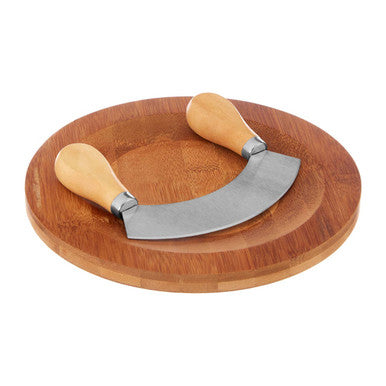 Orsina Bamboo Board and Mezzaluna Herb Chopper Set with Dual Blade