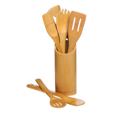 Orsina 6-Piece Bamboo Kitchen Tool Set with Holder | Nonstick Safe