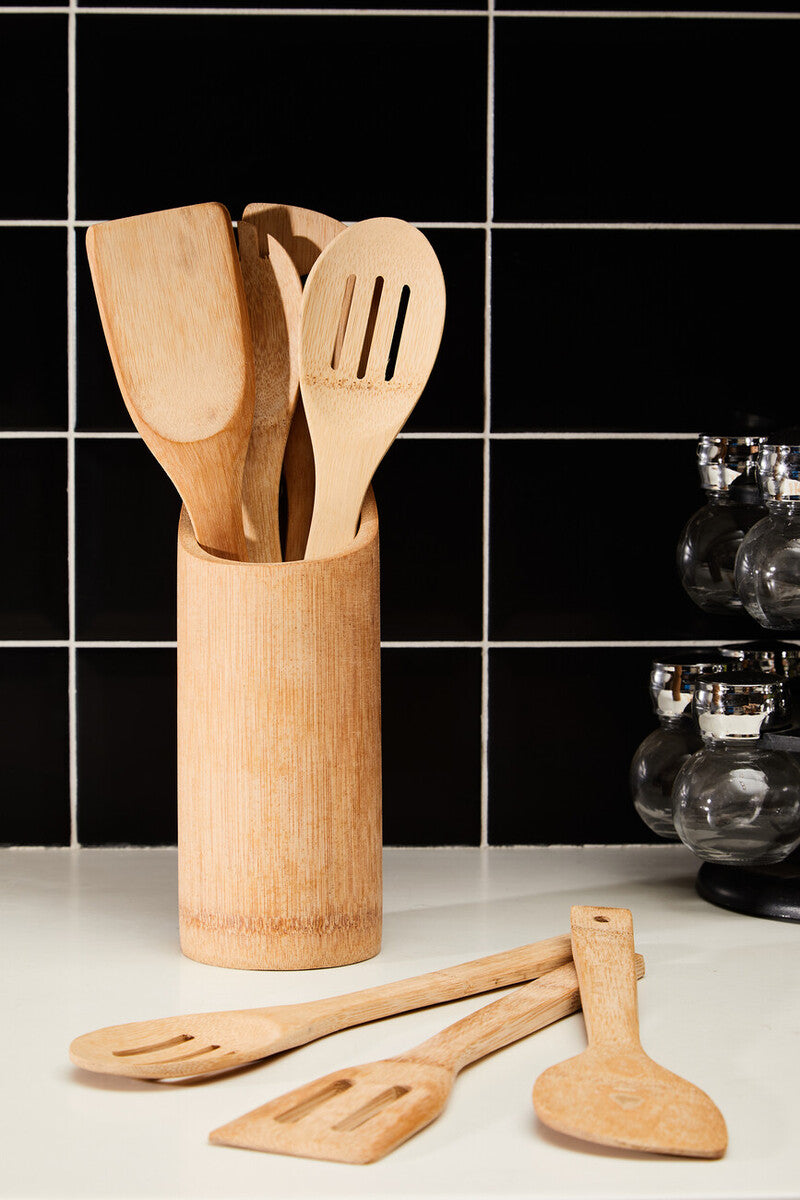 Orsina 6-Piece Bamboo Kitchen Tool Set with Holder | Nonstick Safe