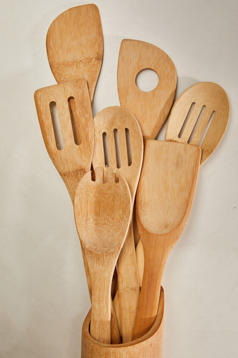 Orsina 6-Piece Bamboo Kitchen Tool Set with Holder | Nonstick Safe