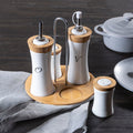 Orsina Dela 4pc Bamboo and Ceramic Condiment Set with Serving Tray