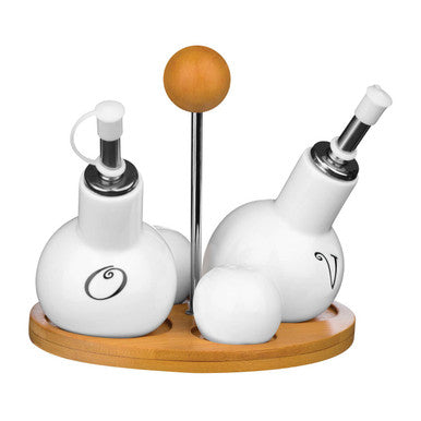 Orsina Dela 4pc Round Condiment Set – White Oil, Vinegar & Shakers