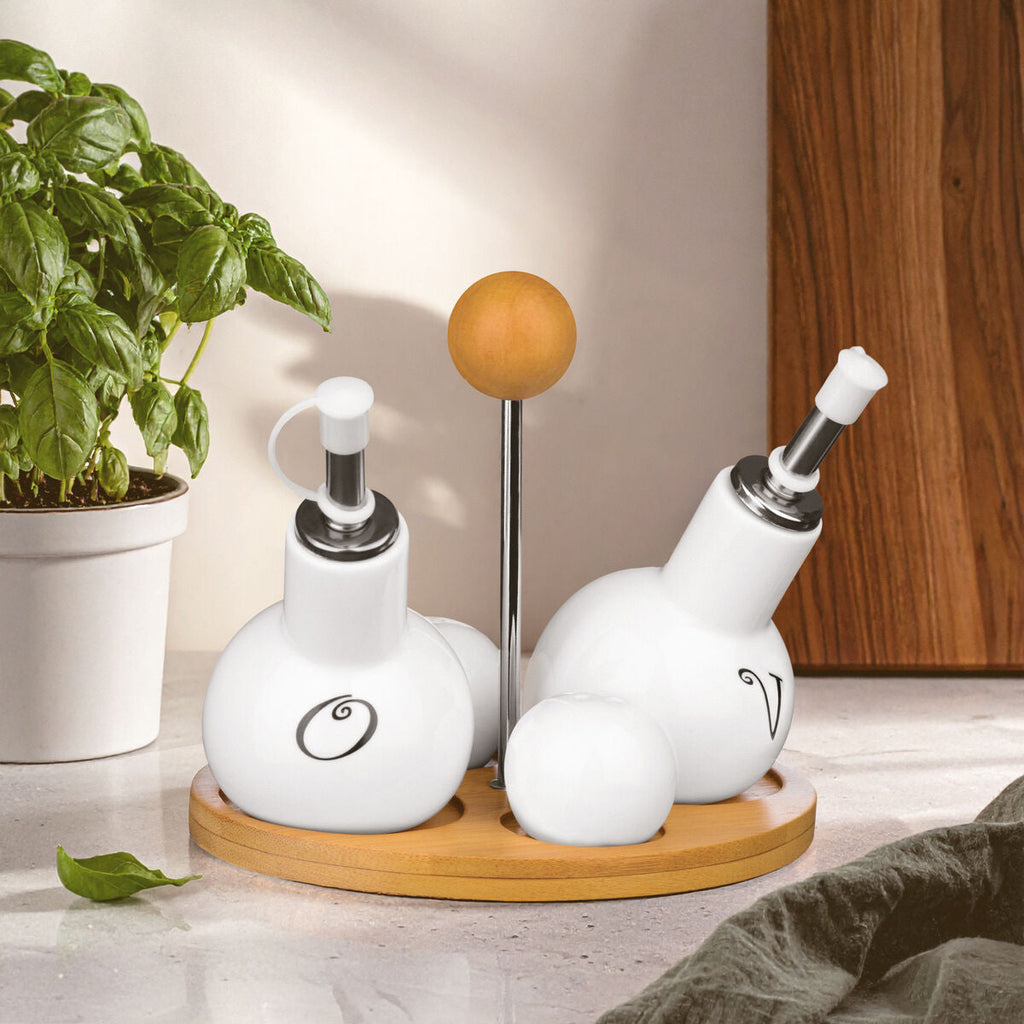 Orsina Dela 4pc Round Condiment Set – White Oil, Vinegar & Shakers