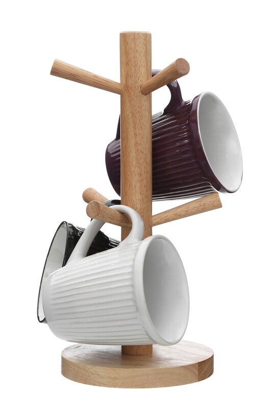 Orsina Soka Rubberwood 6-Cup Mug Tree | Kitchen Countertop Organizer