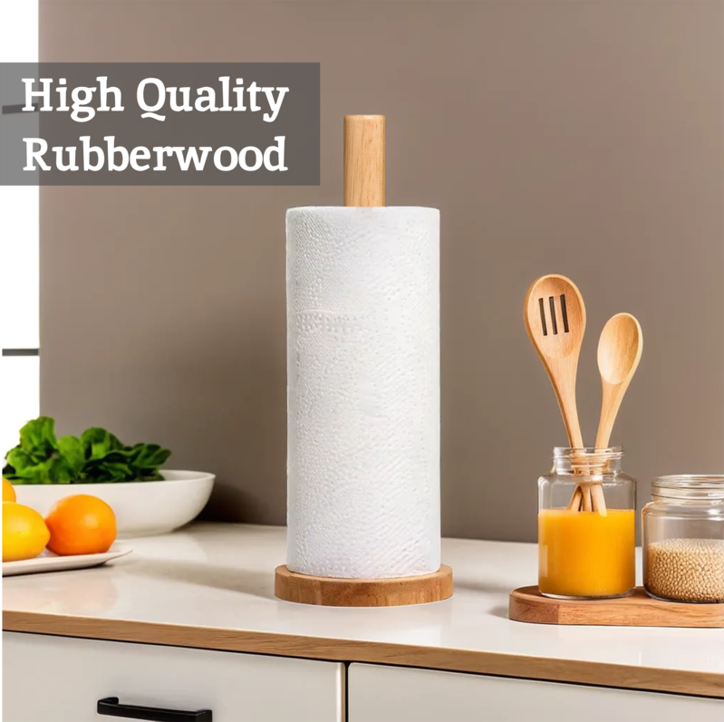 Orsina Soka Rubber Wood Kitchen Roll Holder | Stable Paper Towel Stand