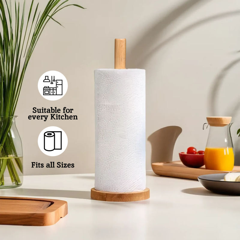Orsina Soka Rubber Wood Kitchen Roll Holder | Stable Paper Towel Stand