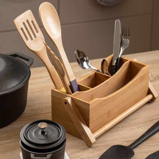 Orsina Aleki Bamboo Utensil Holder | 4-Compartment Cutlery Caddy