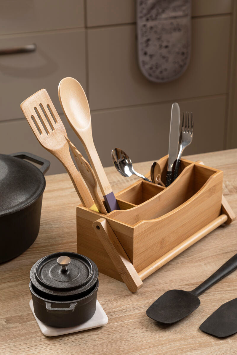 Orsina Aleki Bamboo Utensil Holder | 4-Compartment Cutlery Caddy