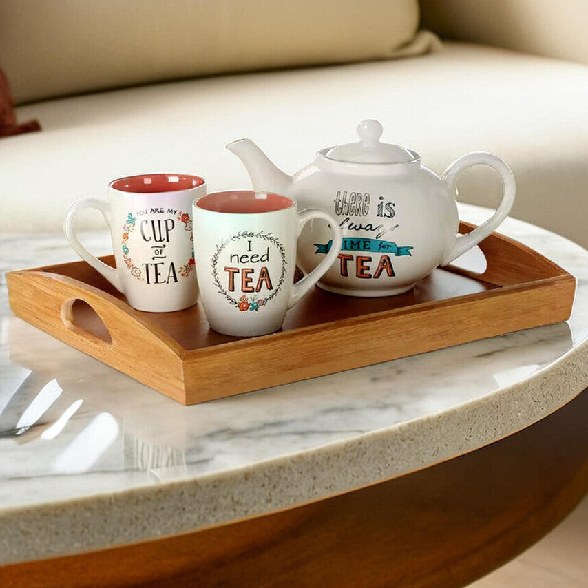 Orsina Aleki Bamboo Serving Tray with Handles – Natural Wood Finish