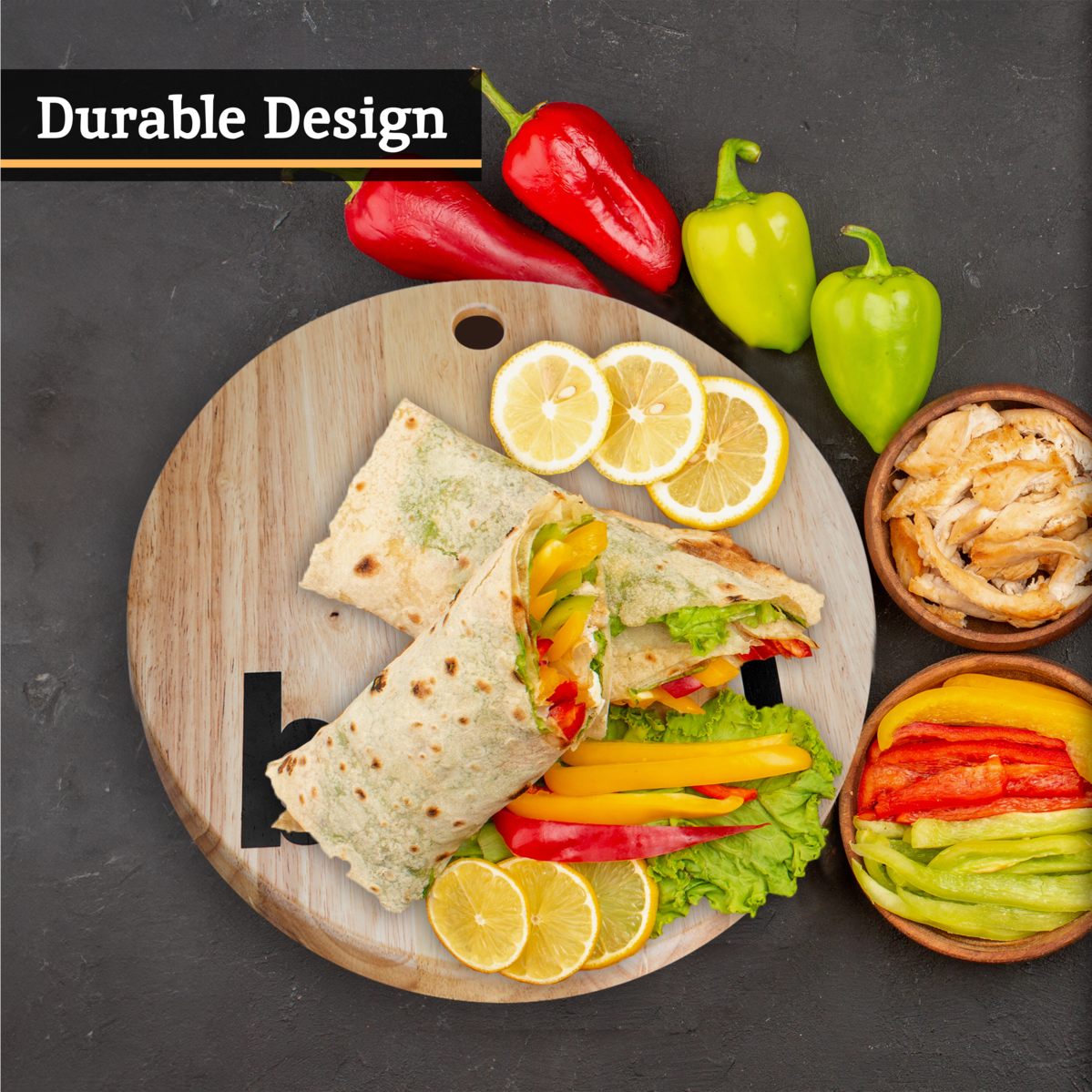 Orsina Rubberwood Bread Board – Durable 2cm Thick Slicing & Serving Tray