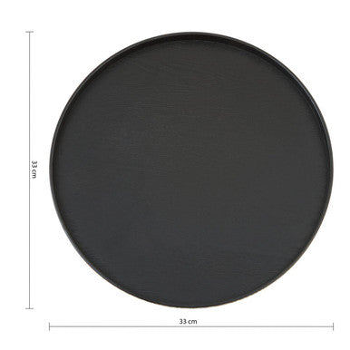 Orsina Bessan Large Black Fir Wood Tray | Round Decorative Serving Tray