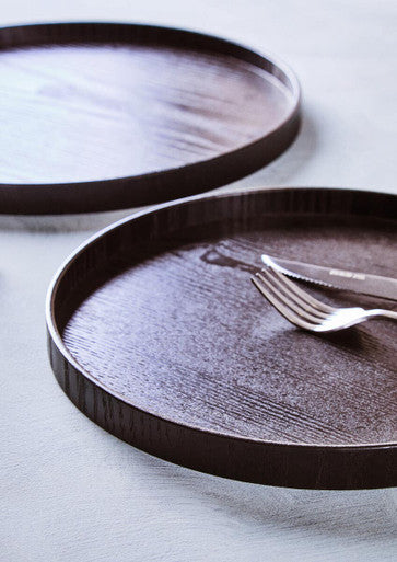 Orsina Bessan Large Black Fir Wood Tray | Round Decorative Serving Tray