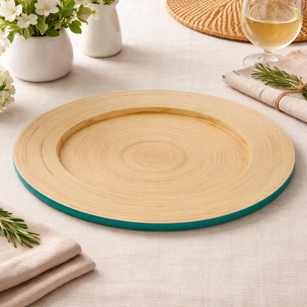 Orsina Kyoto Turquoise Bamboo Charger Plate – Natural Spun Bamboo