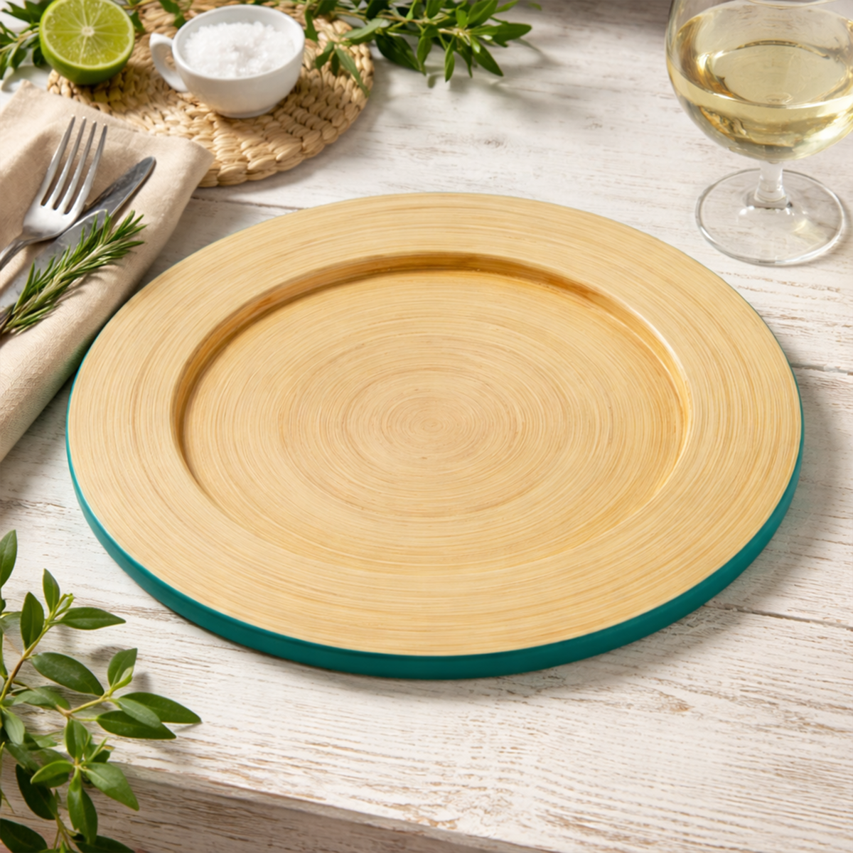 Orsina Kyoto Turquoise Bamboo Charger Plate – Natural Spun Bamboo