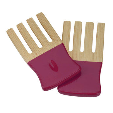 Orsina Kyoto Bamboo Salad Hand Servers – Raspberry and Natural Spun Wood