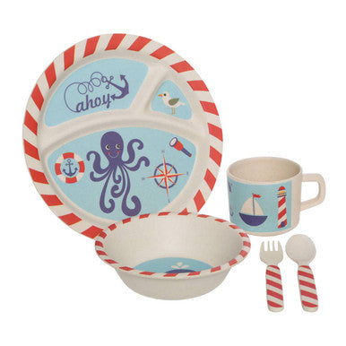 Orsina Pirate Bamboo Kids Dinner Set – 5 Piece Eco-Friendly Tableware