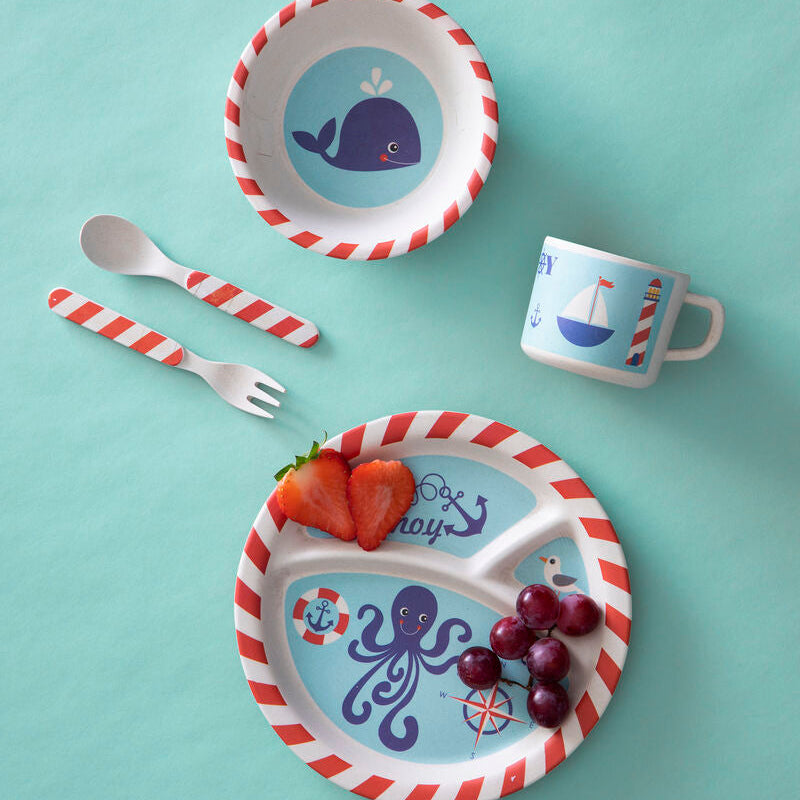 Orsina Pirate Bamboo Kids Dinner Set – 5 Piece Eco-Friendly Tableware