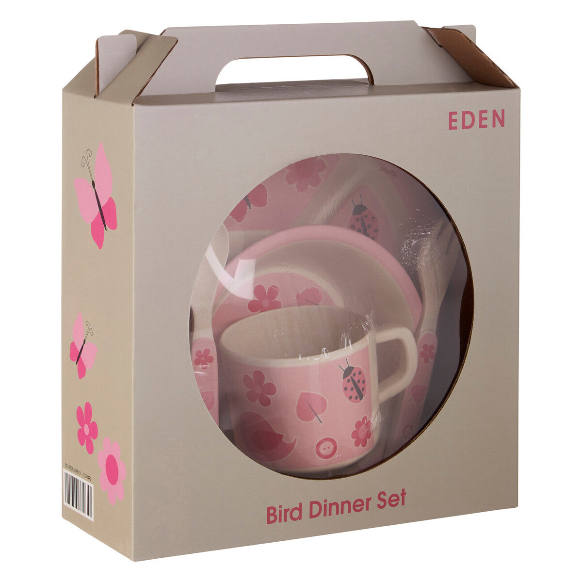 Orsina Eden Kids 5 Piece Pink Bamboo Dinner Set | Bird & Flower Design